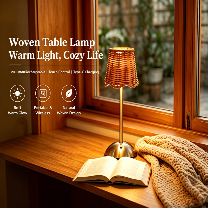 Desk Lamp Led - مصباح طاولة فني من الروطان المنسوج