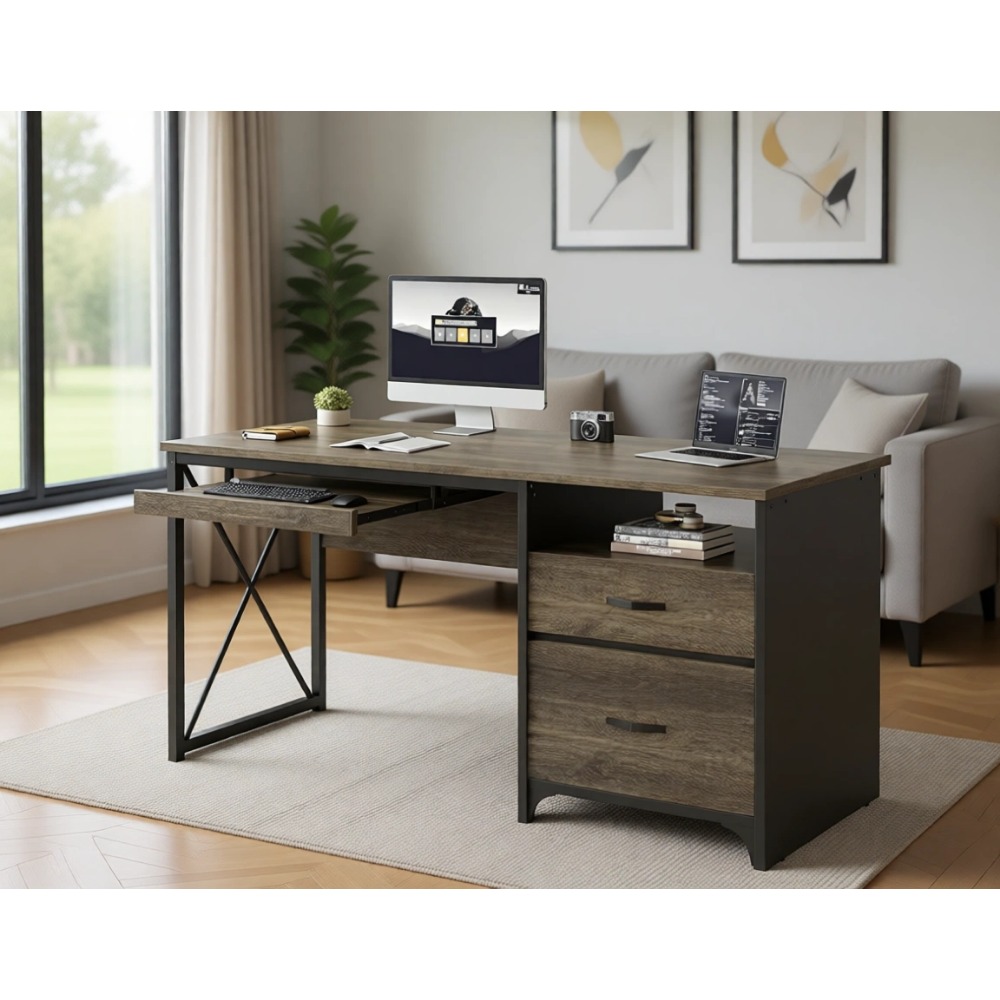 Home Office Industrial Style - مكتب بأسلوب صناعي بطول 55 بوصة