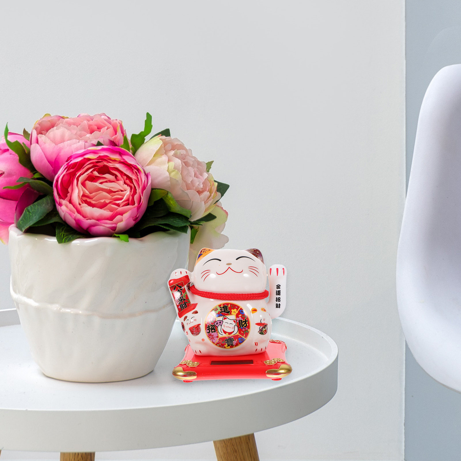Home Office Feng Shui - تمثال قطة تعمل بالطاقة الشمسية مع