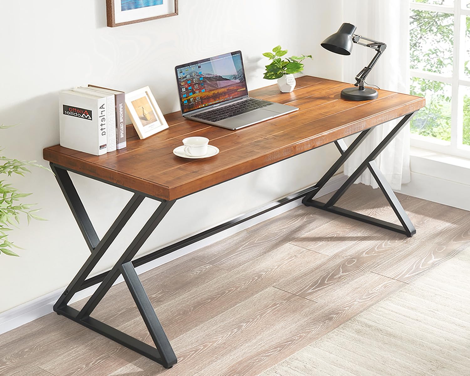 Home Office Work Table - مكتب كمبيوتر من الخشب الصلب بطول