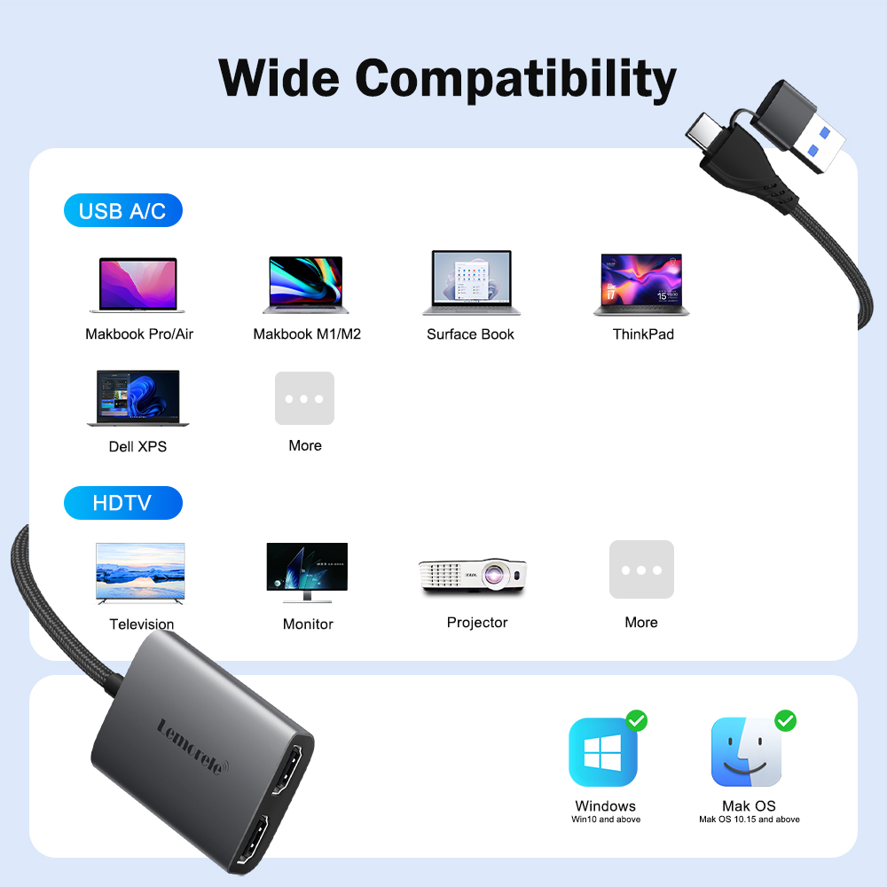 Lemorele المزدوج HDMI محول 4K  - مراجعة Home Office For Mac وسعره