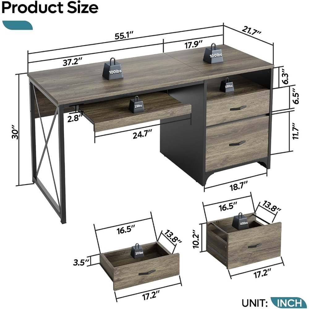 مكتب بأسلوب صناعي بطول 55 بوصة - مراجعة Home Office Industrial Style وسعره