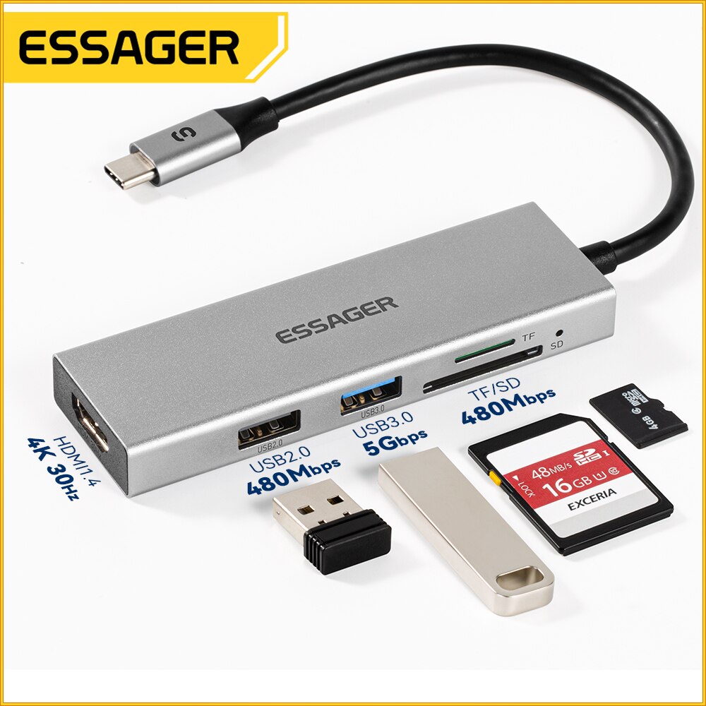 Essager 5 في 1 USB C HUB HDMI- - مراجعة Home Office For Mac وسعره
