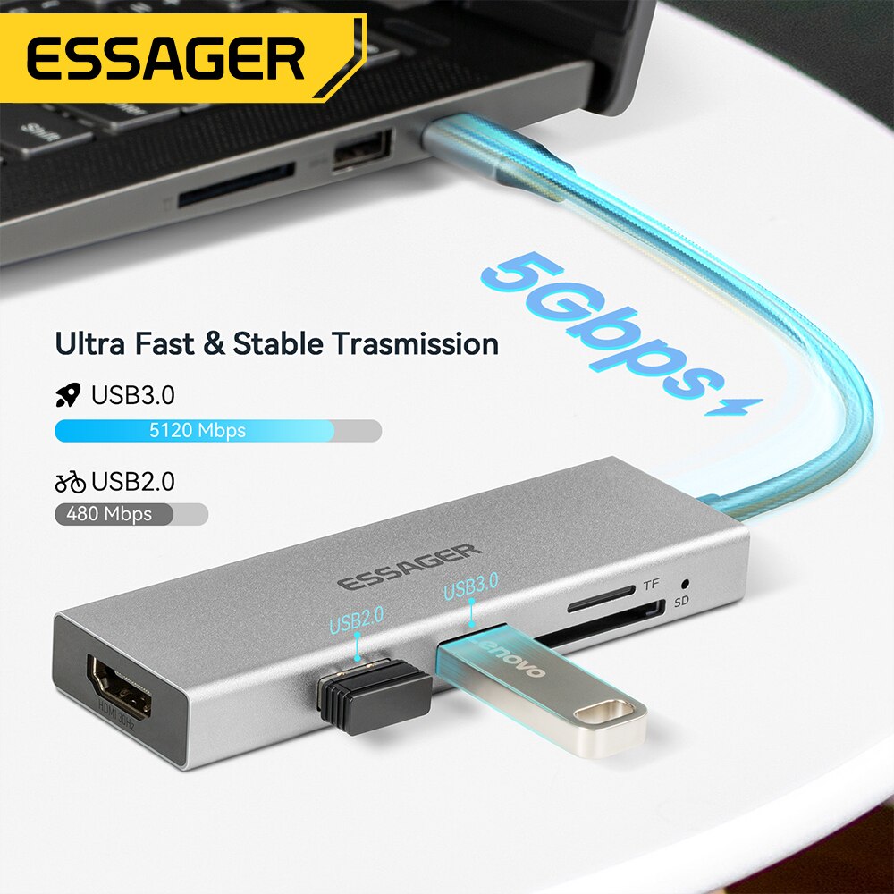 Essager 5 في 1 USB C HUB HDMI- - مراجعة Home Office For Mac وسعره
