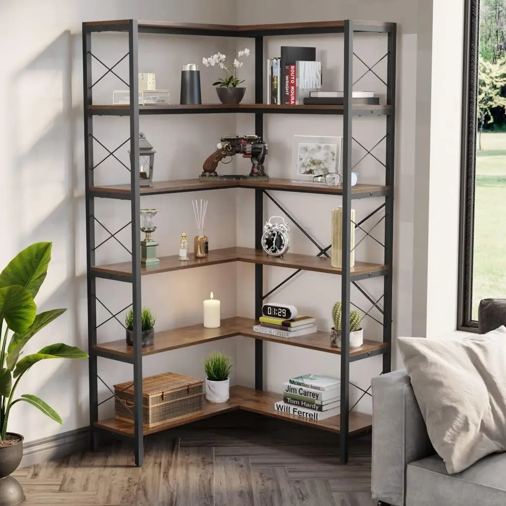 رف كتب كبير على شكل حرف L بستة - مراجعة Home Office Industrial Style وسعره