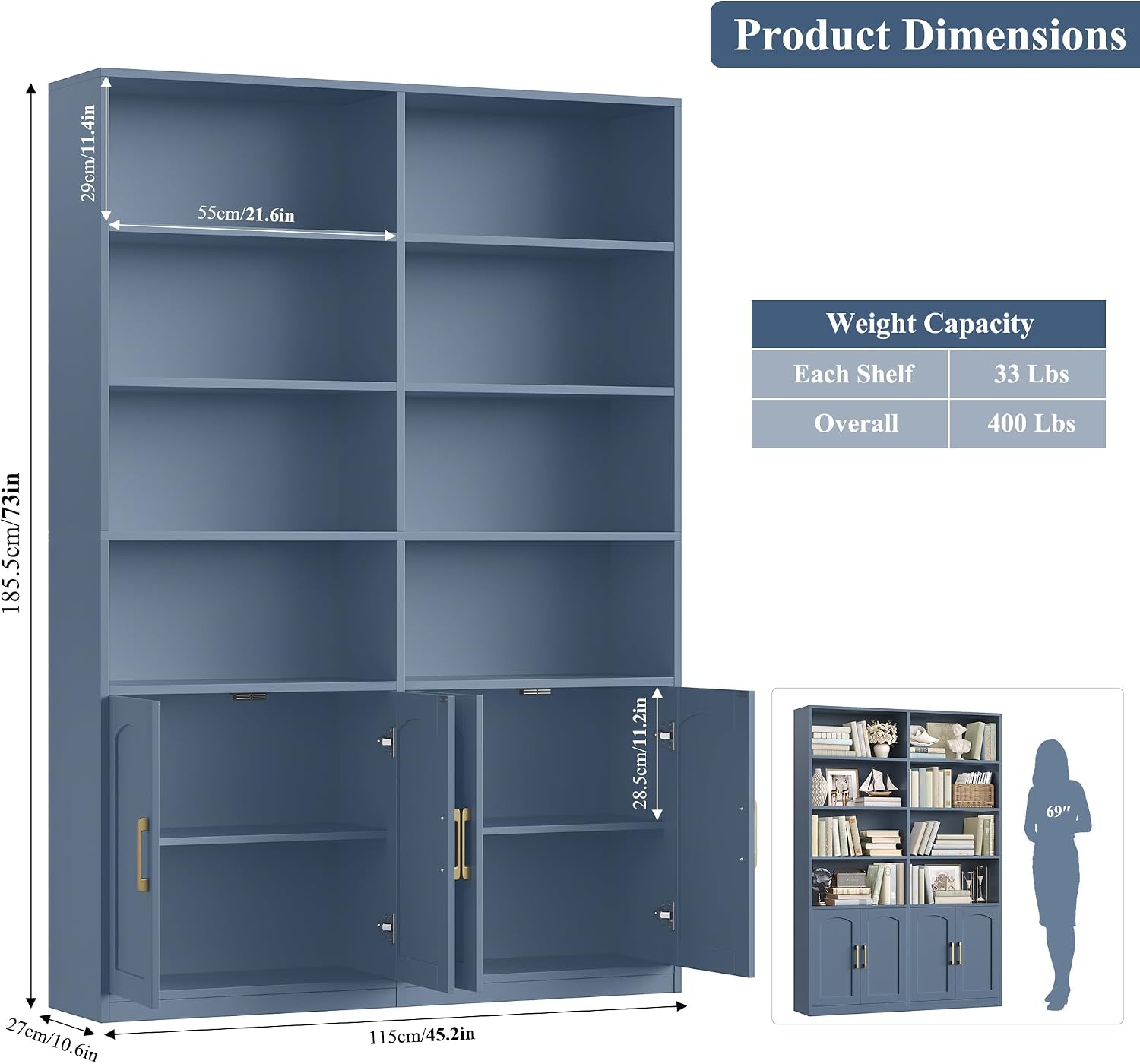 رف كتب مزدوج العرض مع أبواب، خ - مراجعة Home Office Industrial Style وسعره