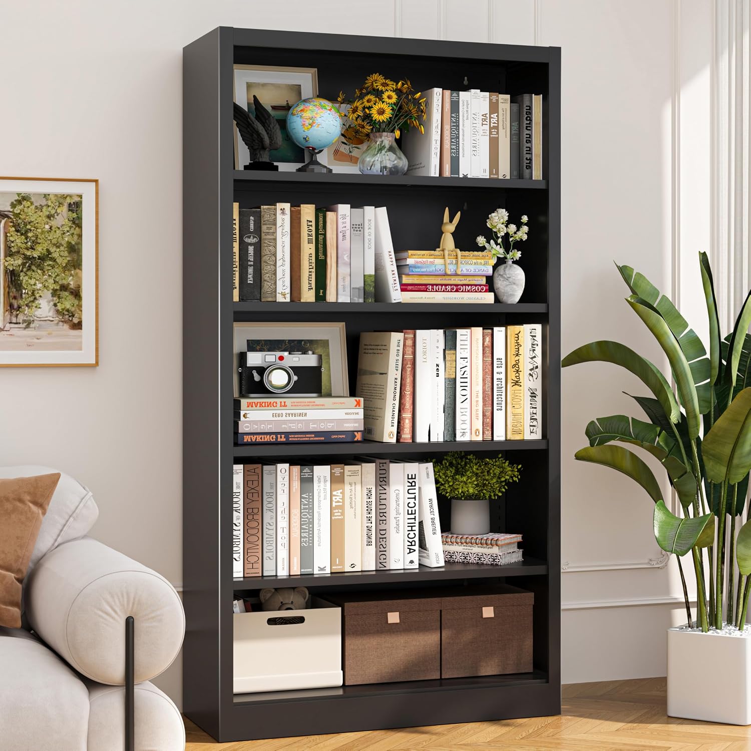 رف كتب معدني 55 بوصة، متين، 4  - مراجعة Home Office With Library وسعره