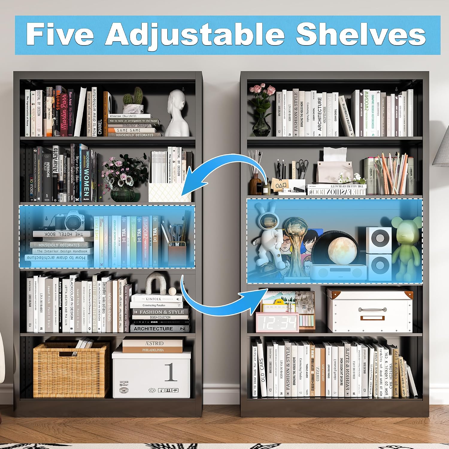 رف كتب معدني 55 بوصة، متين، 4  - مراجعة Home Office With Library وسعره