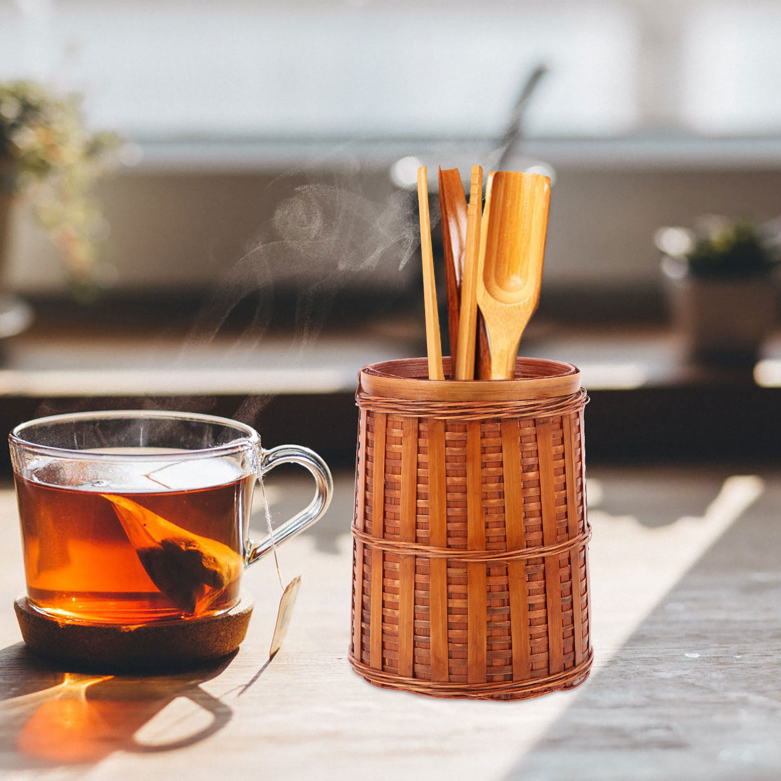 حامل أدوات الشاي المصنوع من ال - مراجعة Desktop Organizer Bamboo وسعره